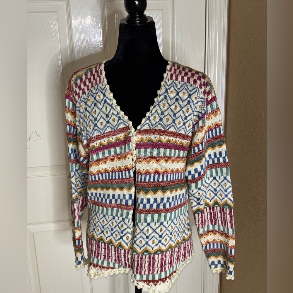 Vintage Art knit Peruvian Connection Cardigan Small pima cotton - Picture 2 of 11